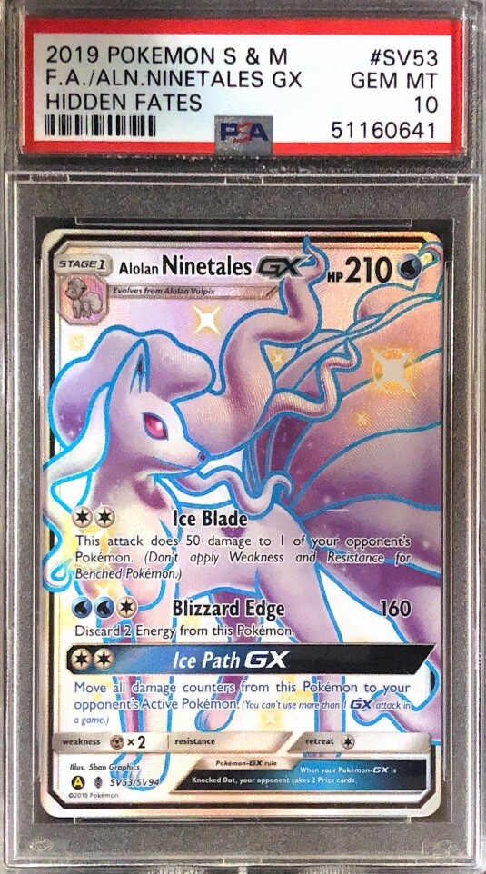 PSA 10 2019 Pokemon Hidden Fates Alolan NineTales GX Full Art