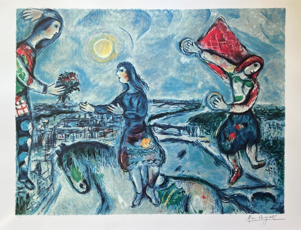 Marc Chagall LOVERS OVER PARIS Limited Edition Facsimile Signed