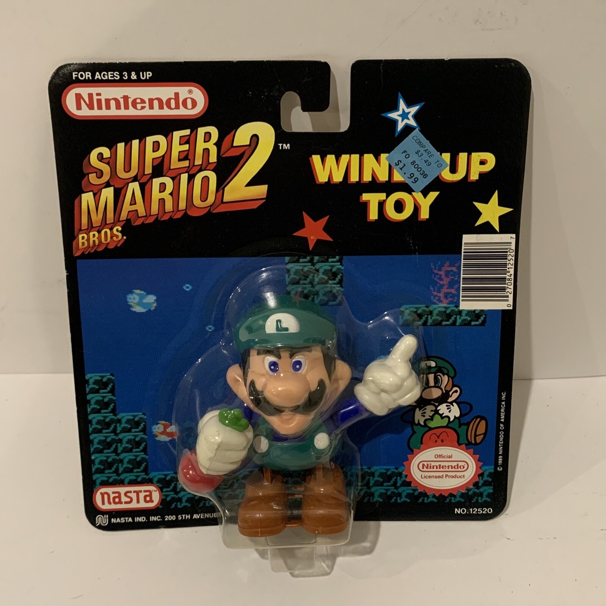SUPER MARIO Bros. 2 Luigi Wind Up Figure Nasta Toy Nintendo MOC