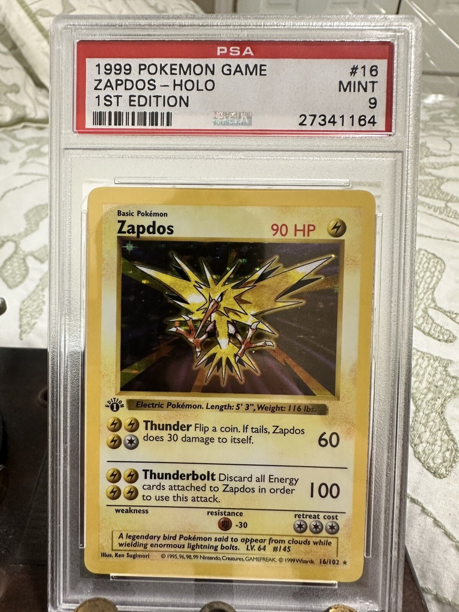 POKEMON PSA 9 MINT 1ST EDITION ZAPDOS HOLO 16/102 BASE 1999 THICK