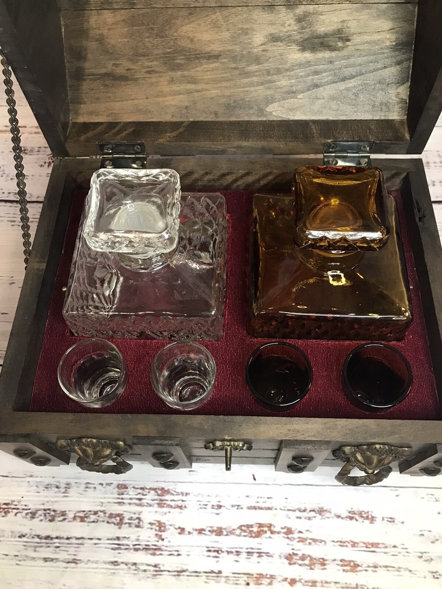 VTG Medieval Japan Treasure Chest Liquor Decanters Shot Glasses
