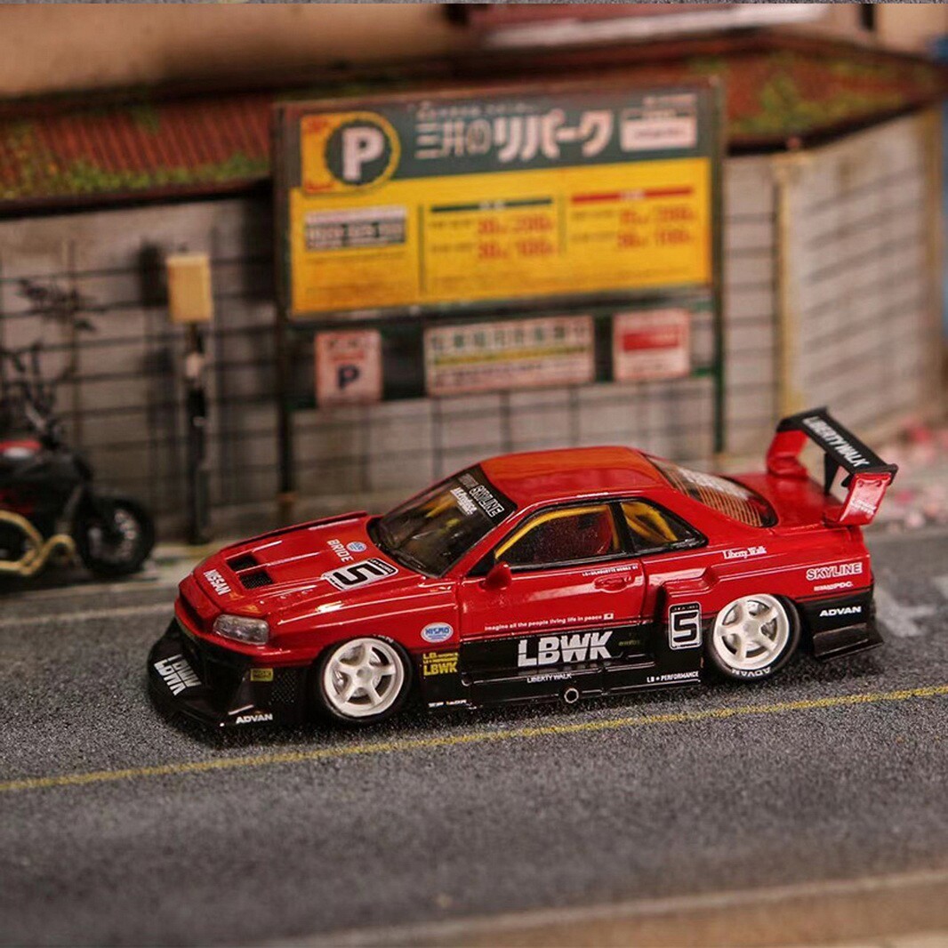 Street Weapon 1/64 Scale NISSAN GT-R ER34 #5 LBWK Red Diecast Car