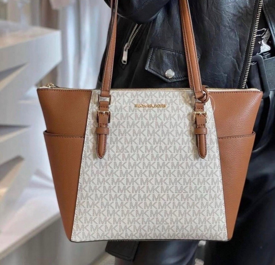 MICHAEL KORS CHARLOTTE LARGE TOP ZIP BAG TOTE Vanilla NWT | eBay