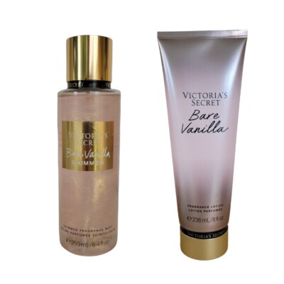 2 NEW VICTORIA'S SECRET BARE VANILLA BODY CREAM + SHIMMER MIST 8