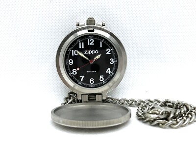 Rare! ZIPPO Limited Edition Chain Pocket Watch Black Dial / Silver