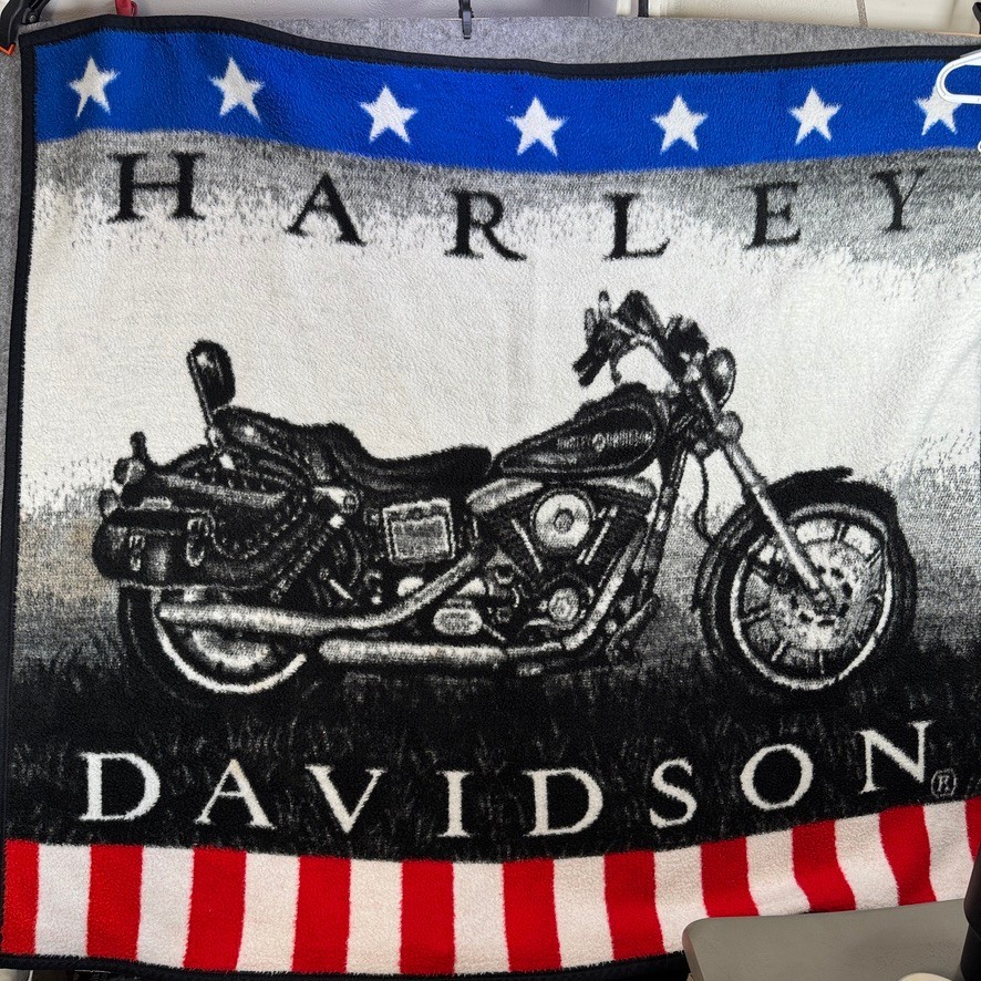 Vintage Biederlack Harley-Davidson Fleece Throw Blanket Motorcycle