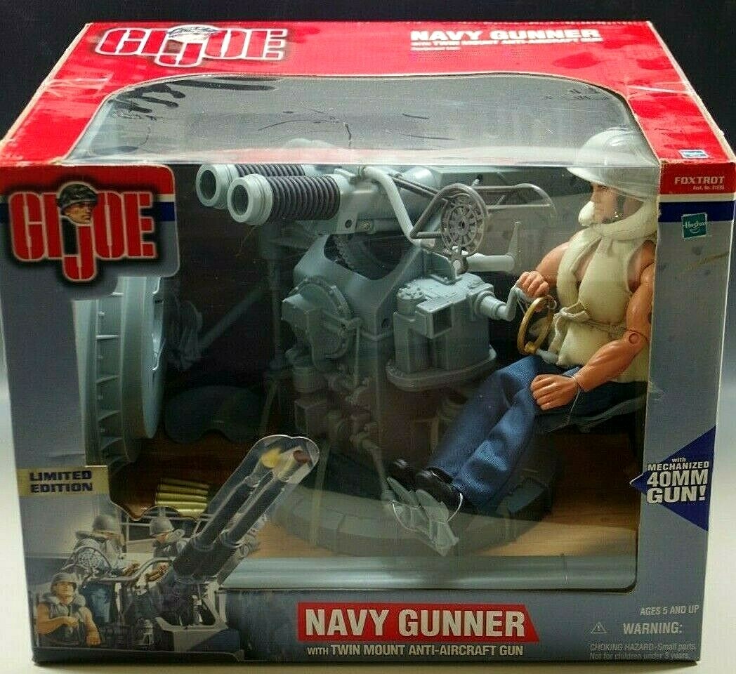 GI JOE NAVY GUNNER WITH TWIN MOUNT ANTI-AIRCRAFT GUN L.E. HASBRO