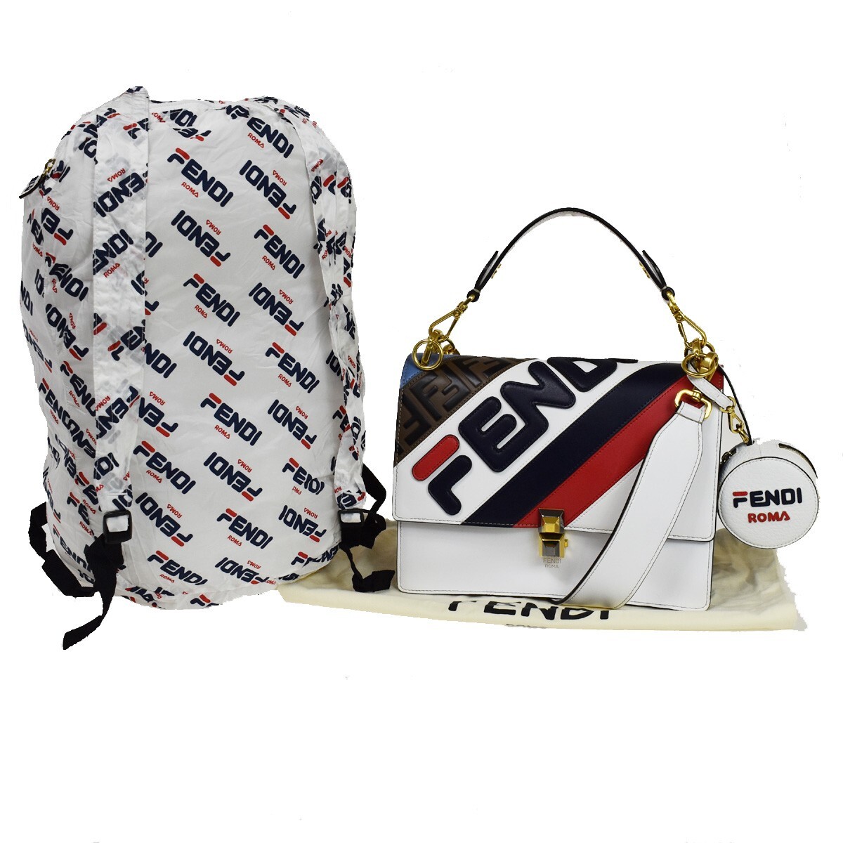 FENDI x FILA Collaboration 2Way Hand Bag Zucca Leather Brown White