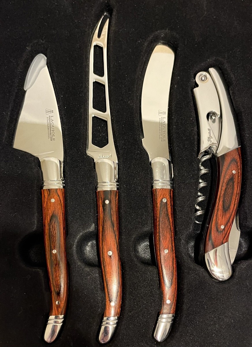Laguiole 4 Piece Wine and Cheese Set Pakka Wood Forged Metal Hand