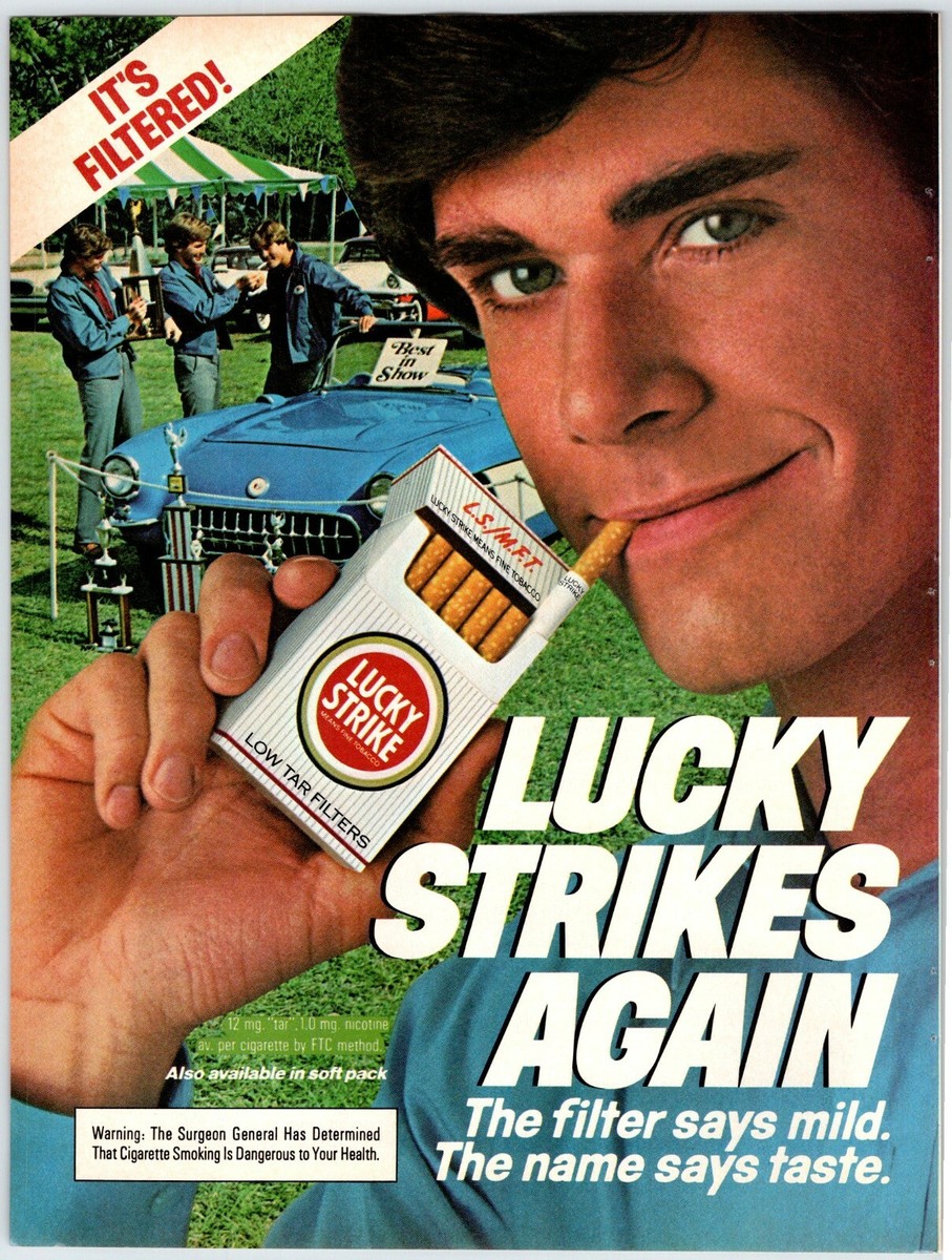YOUNG MAN LUCKY STRIKE CIGARETTES Vintage 1980's 8.25