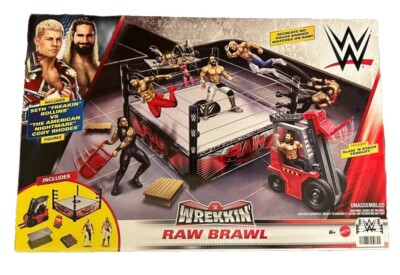 WWE Wrekkin Raw Brawl Ring Cody Rhodes Seth Rollins With Forklift