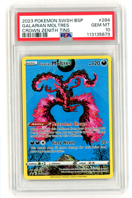 PSA 10 GEM MINT Pokemon Crown Zenith Galarian Moltres SWSH 284
