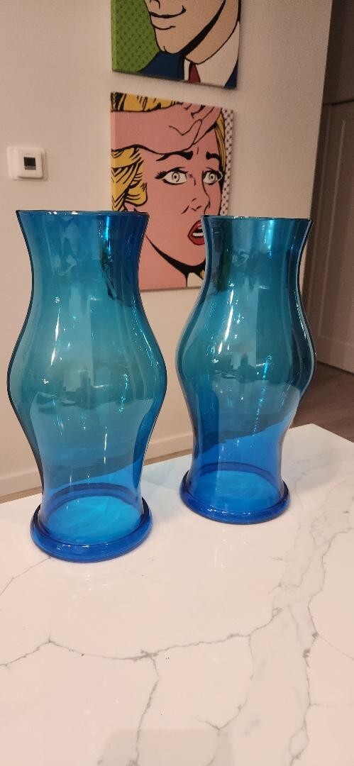 RARE Pair of Blue Blenko Colonial Williamsburg Blown Glass
