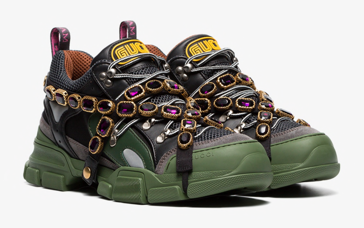 Gucci Womens Journey Flashtrek Crystal Green Purple Hiker Low Boot