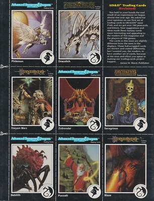 1991 Advanced Dungeons & Dragons 2ND EDITION UNCUT SHEET OF
