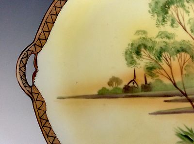 Antique Nippon Porcelain Hand Painted Plate With Two Handle Made