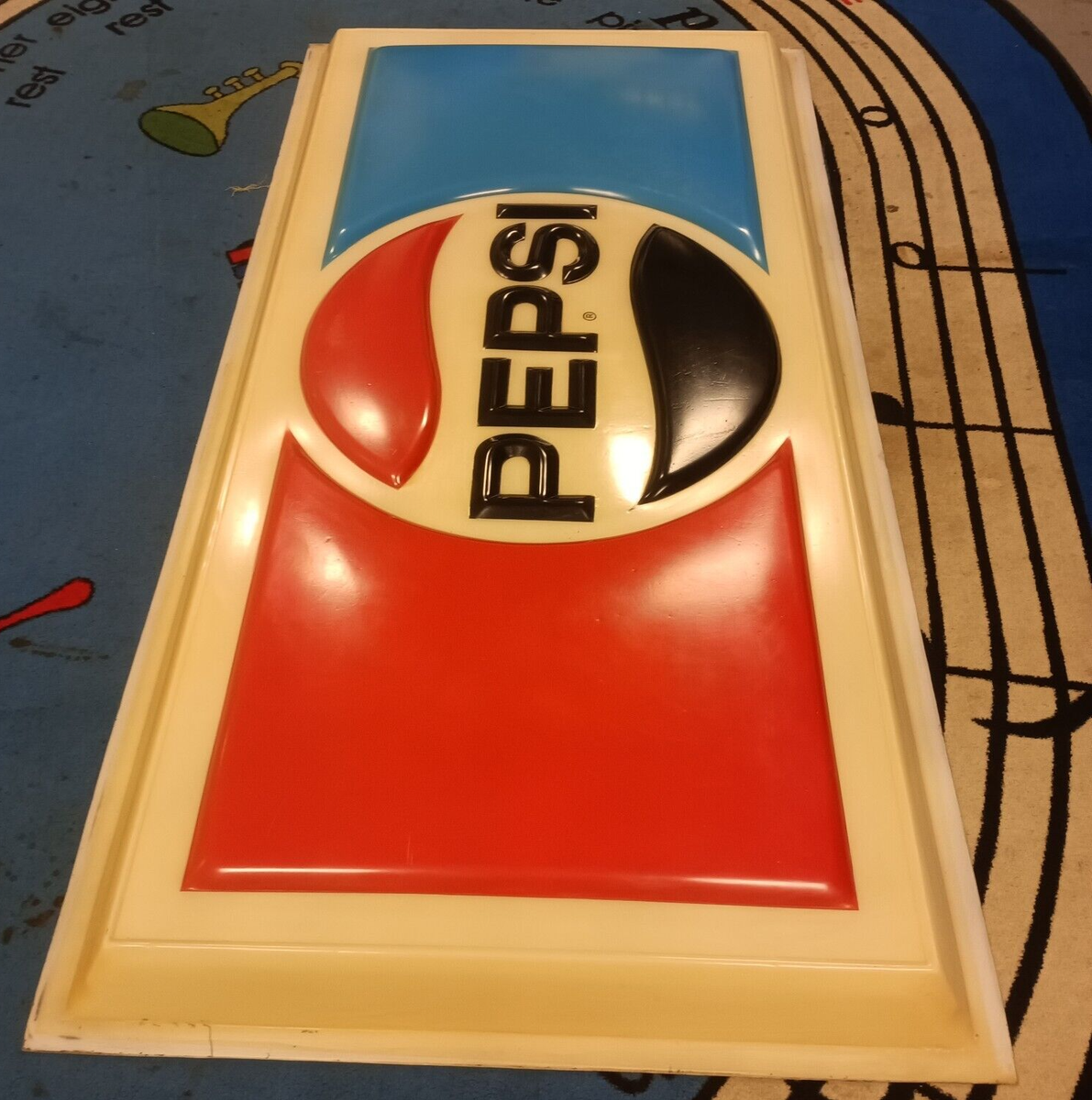 HUGE VTG PEPSI ACRYLIC EMBOSSED OUTDOOR SIGN 72 X 35 SODA COLA