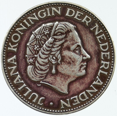1959 Netherlands Queen JULIANA Vintage 0.34oz Silver 2 1/2 Gulden