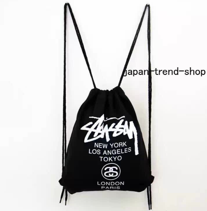 STUSSY Eco Drawstring Bag Knapsack Backpack W/ inner pocket Black