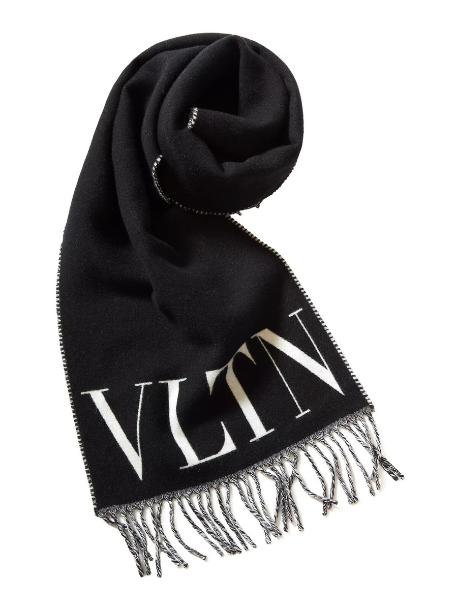 Valentino Garavani Jacquard Wool Cashmere Logo Scarf New with Tags