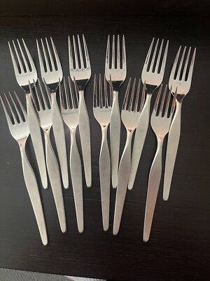 NORITAKE LINDEN STAINLESS FLATWARE JAPAN FULL SET Of 12 With