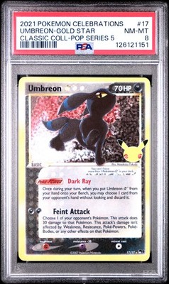 2021 POKEMON CELEBRATIONS CLASSIC COLL #17 UMBREON-GOLD STAR PSA 8