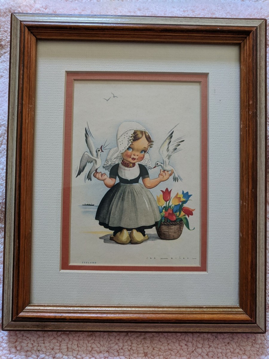 Little Dutch Girl Vintage Print Framed and Matted by Jan Lavies