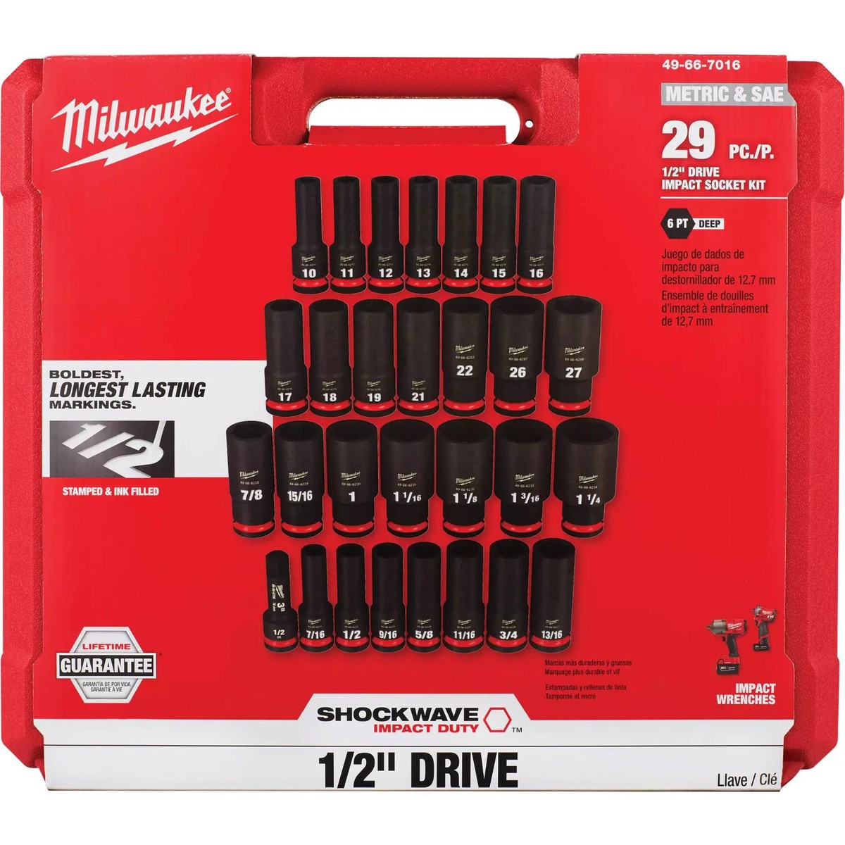 Milwaukee 49-66-7016 Shockwave Metric & SAE 29 piece 1/2 Dr Impact
