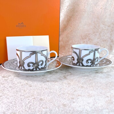 Hermes Guadalquivir Platinum Tea & Cup Saucer Porcelain Tableware