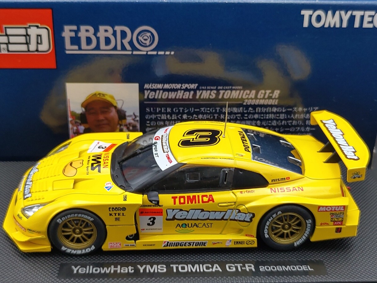 EBBRO 1:43 2008 YELLOW HAT YMS TOMICA HASEMI NISSAN GT-R R35 DIE