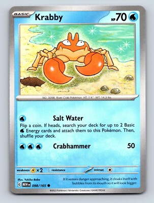 Krabby HP 70 Salt Water Attack Rarity Blue River Crab Pokémon | eBay