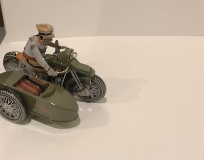 HARLEY-DAVIDSON SIDE CAR TIN TOY 1950S REPRODUCTION WIND-UP STYLE