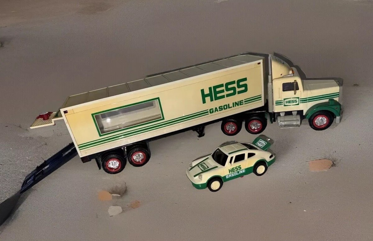 Vintage 1992 Hess Toy Truck 18 Wheeler and Racer Porsche Oil Gas