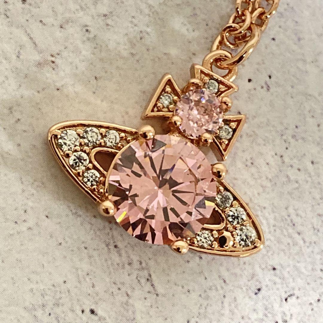 Vivienne Westwood Necklace Rhinestone Pink Gold w/drawstring