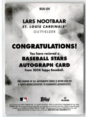 2024 Topps Series 1 Lars Nootbar Baseball Stars Auto Autograph
