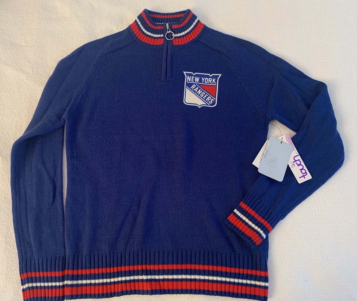 NY RANGERS SWEATER WOMENS LARGE 1/4 ZIP KNIT TOUCH ALYSSA MILANO