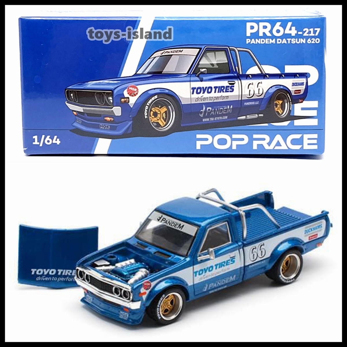 POPRACE PR64-217 Pandem Datsun 620 Blue 1/64 NEW POP RACE DIECAST