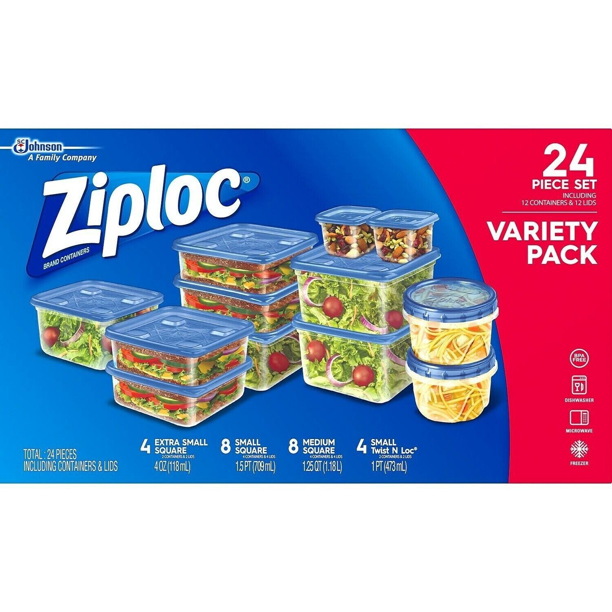Ziploc one press seal variety 24 pk containers & Lids | eBay