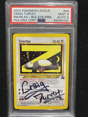 Pokemon League Black Star Promo Snorlax #49 PSA 9 Autograph Craig