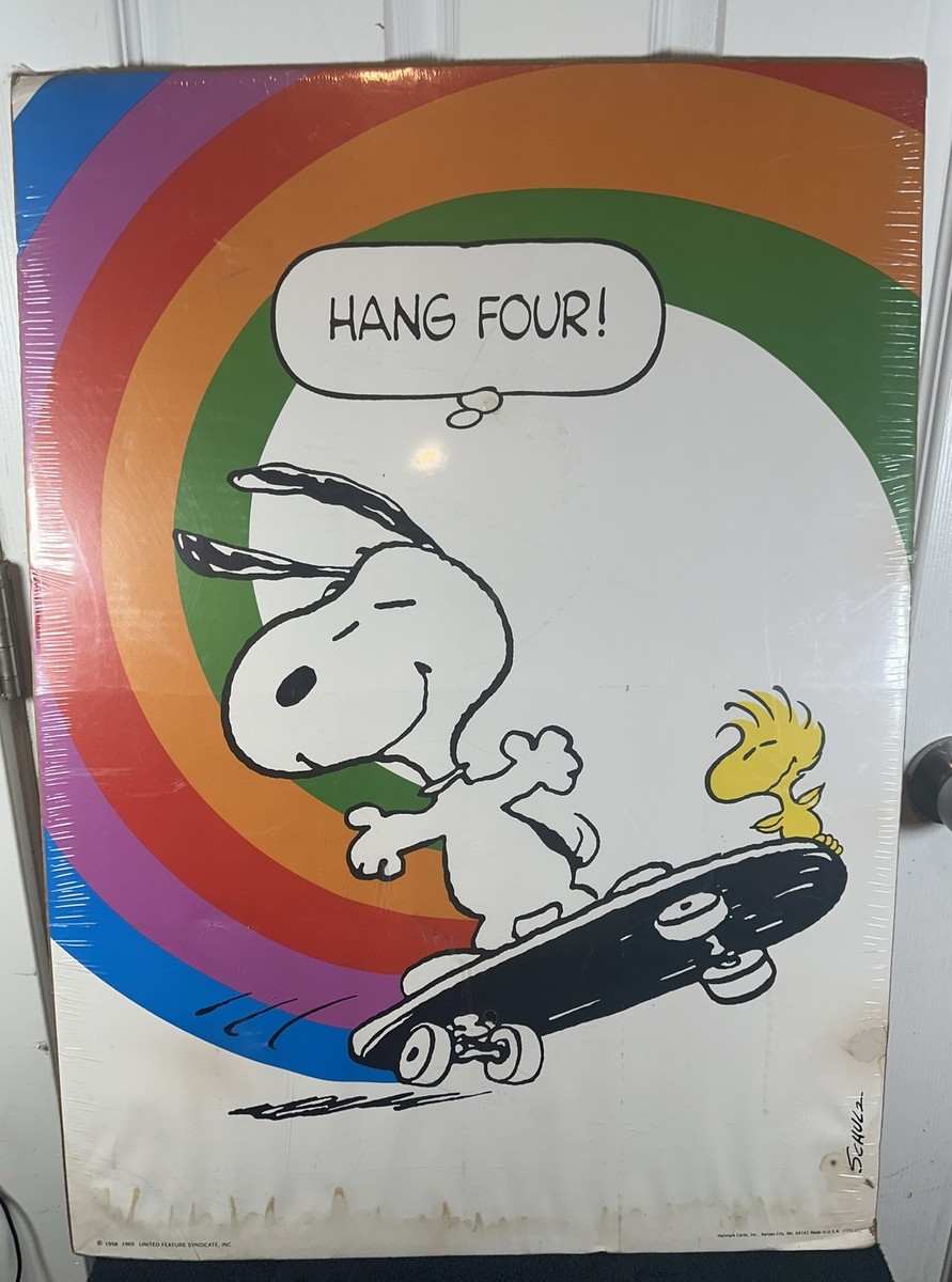 1965 Snoopy & Woodstock Skateboarding Hallmark Poster 