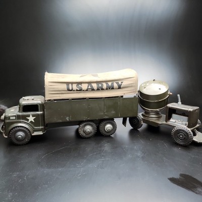 Marx Lumar 1950s US Army Truck+Spotlight Trailer Pressed Steel