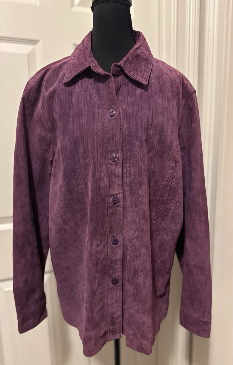 Coldwater Creek Women's XL Purple 100% Leather Blazer with Hidden