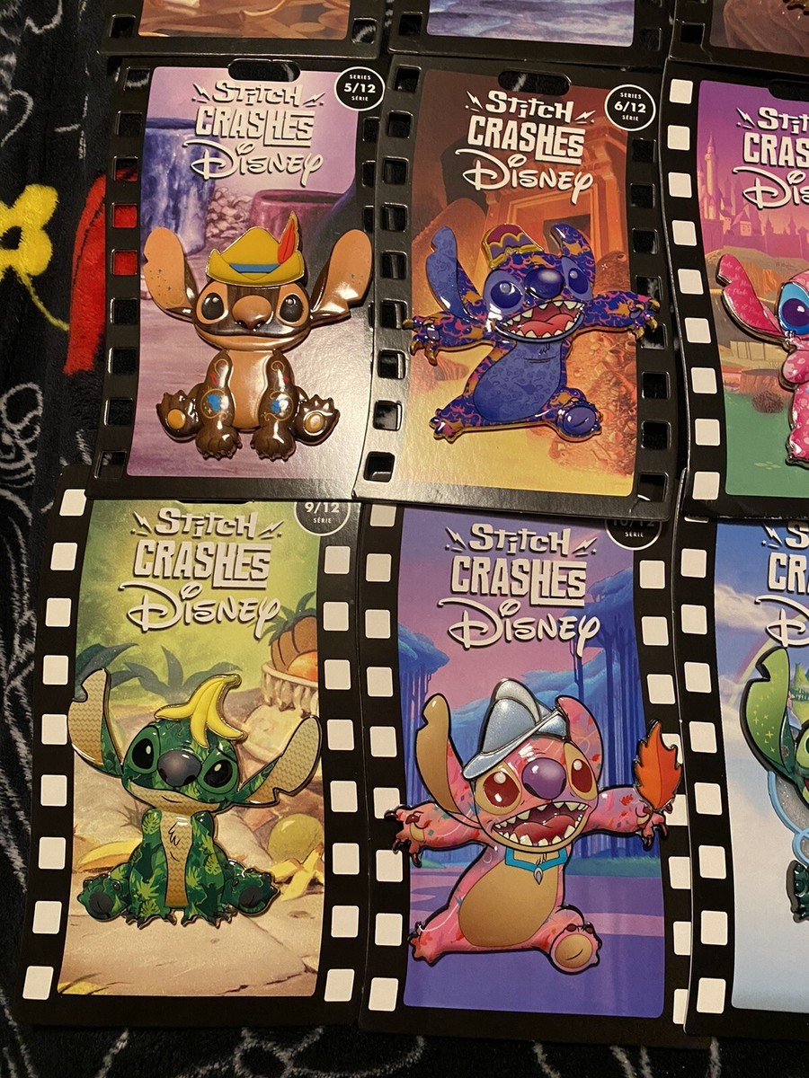 Disney Store Stitch Crashes Disney Jumbo Pins Full Set (1-12) New