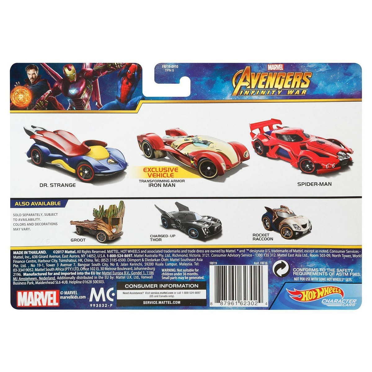Hot Wheels Marvel Avengers Dr Strange, Iron Man & Spider-Man 1:64