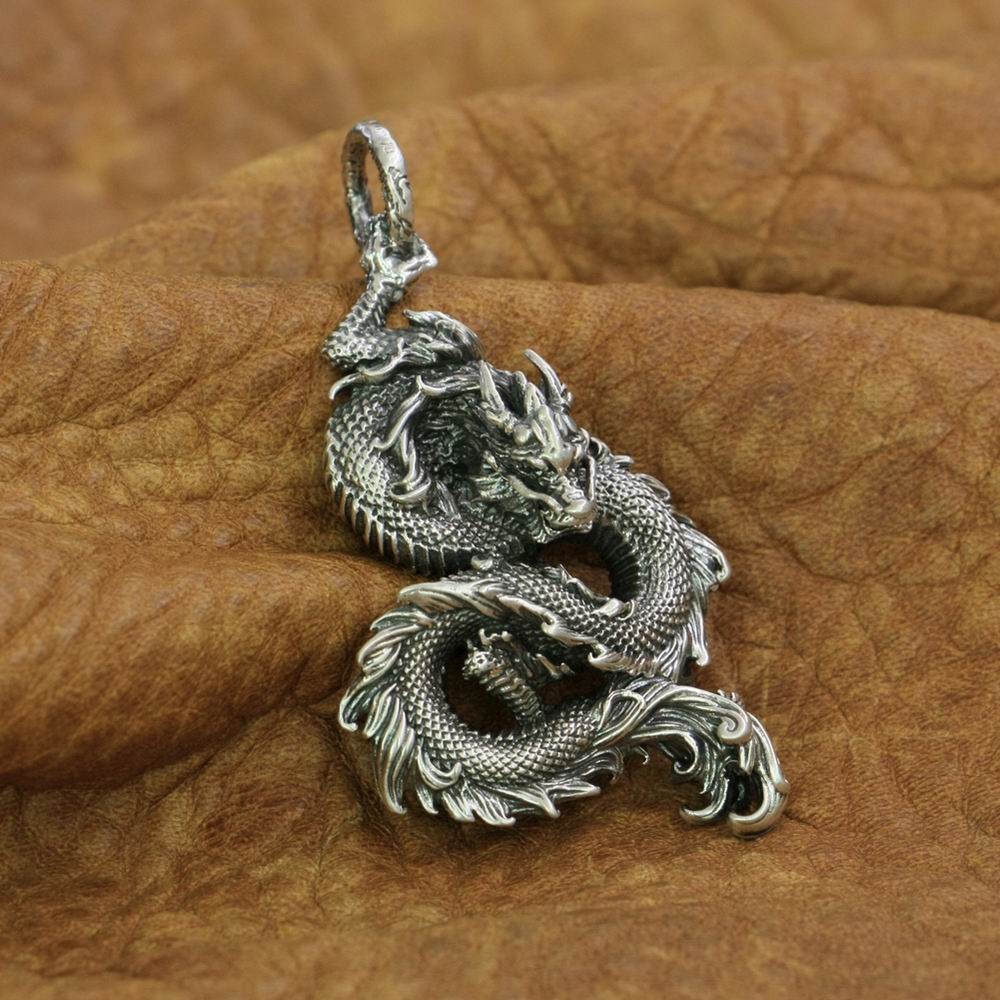 925 Sterling Silver Chinese Dragon Pendant Mens Biker Punk Pendant