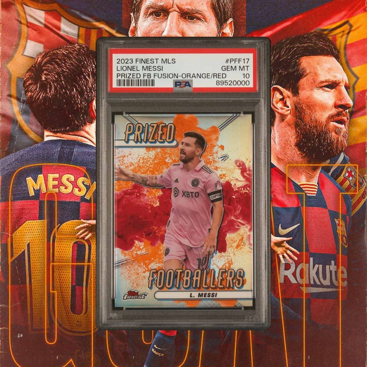 2023 Topps Finest MLS Miami Lionel Messi Orange Red Fusion SP Case