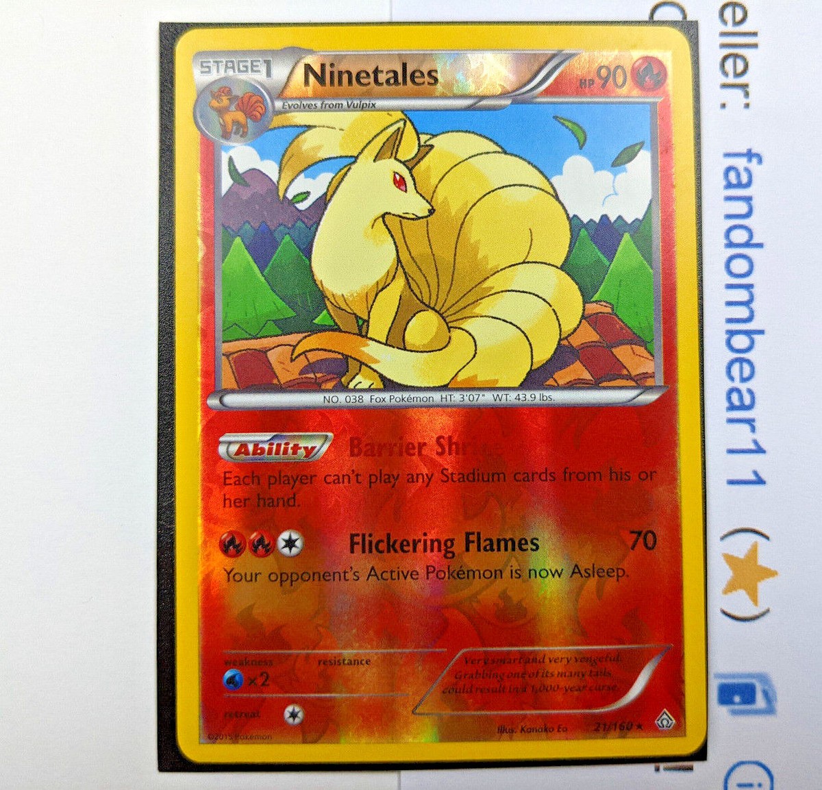 Ninetales REVERSE HOLO RARE card 21/160 XY Primal Clash 2015