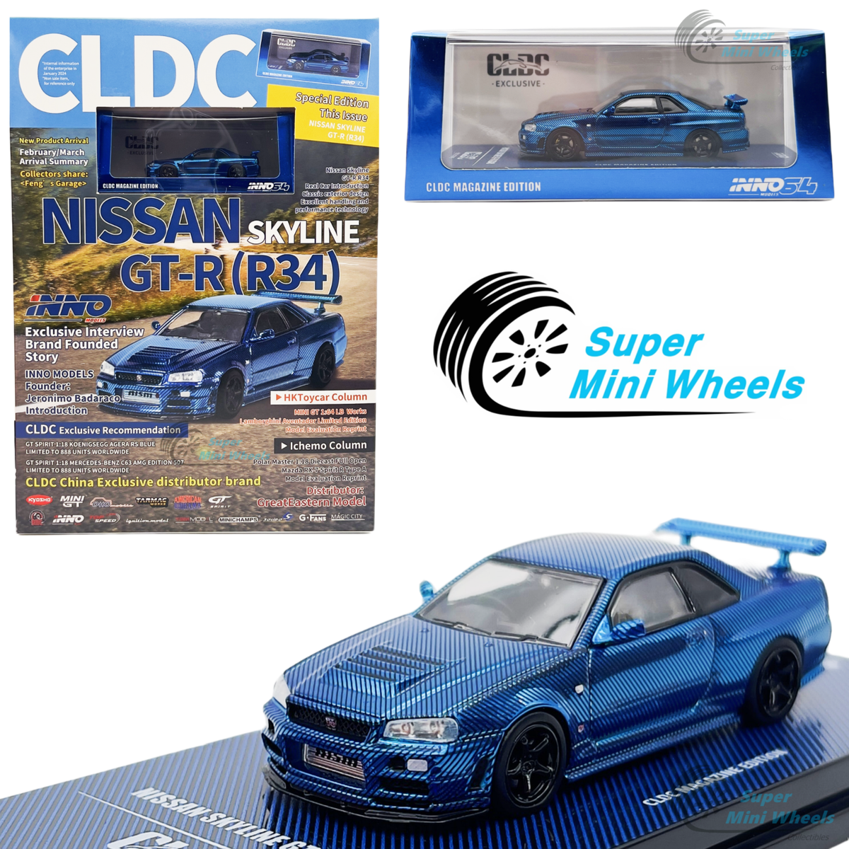 INNO64 x CLDC 1:64 Nissan GTR R34 (Chrome Blue Carbon Fiber) with