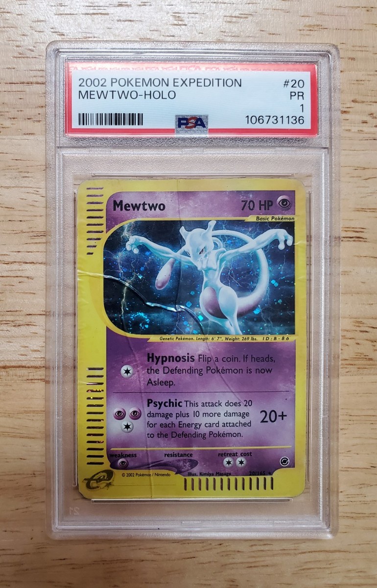 Pokemon PSA 1 Poor 2002 Mewtwo 20/165 Expedition Holo Card Swirl