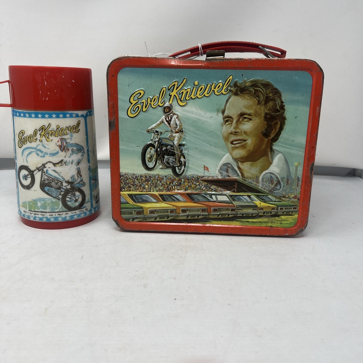 Vintage 1974 Aladdin Evel Knievel Lunchbox with Thermos! | eBay